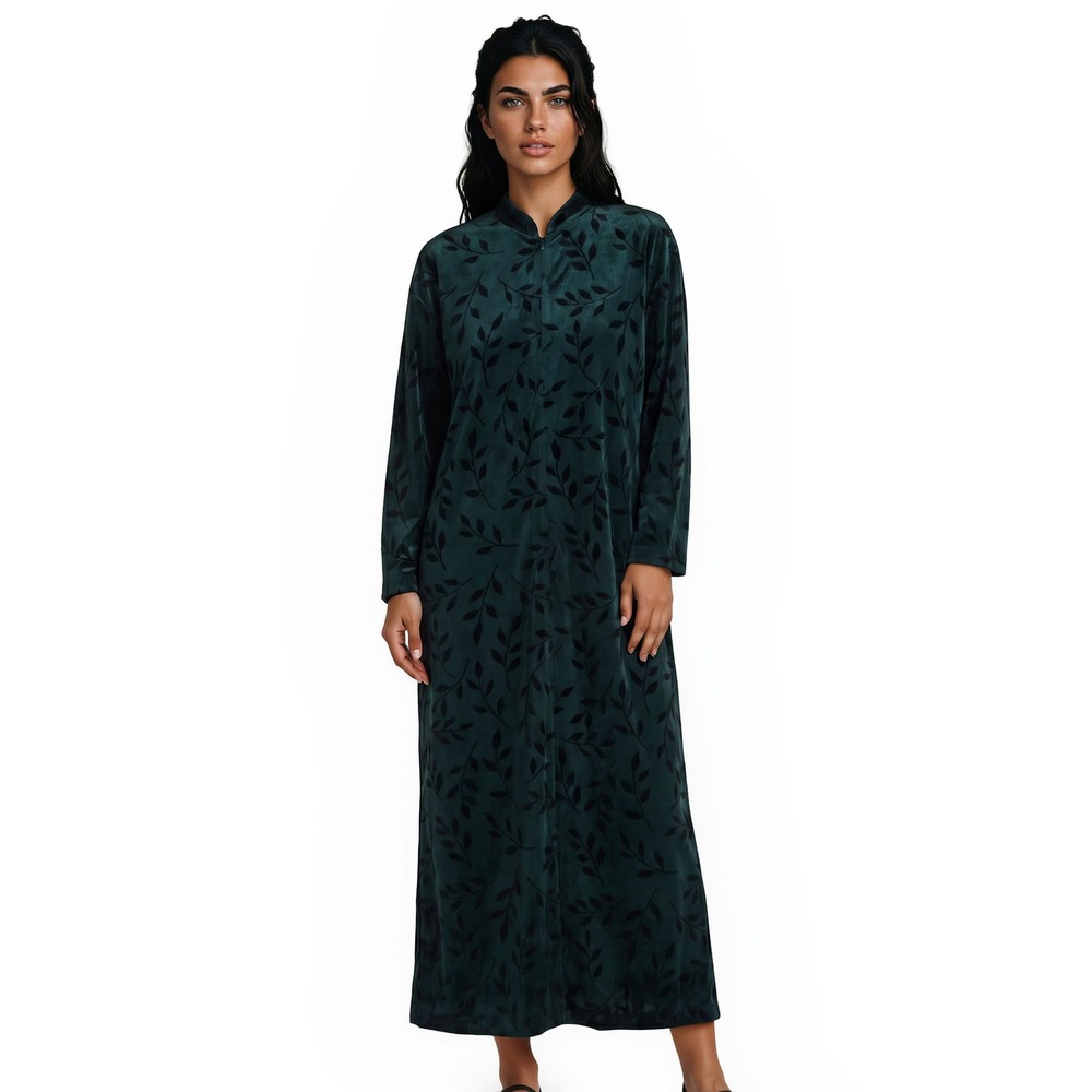 Vintage Ruth Norman Velvet Robe Women's Size Small Green Burnout Maxi Housecoat